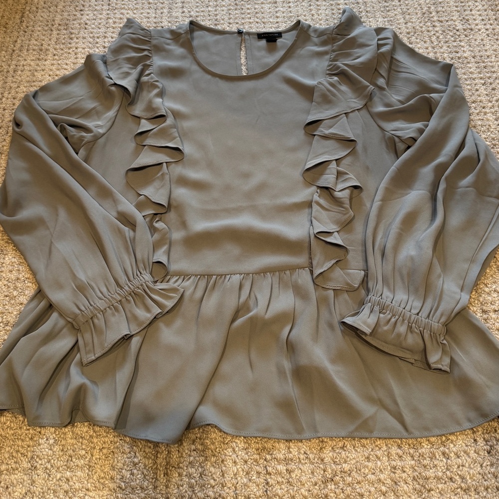 Elegant Gray Ruffle Blouse